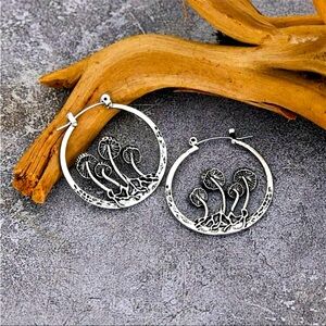 Silver Mushroom Hoop Earrings